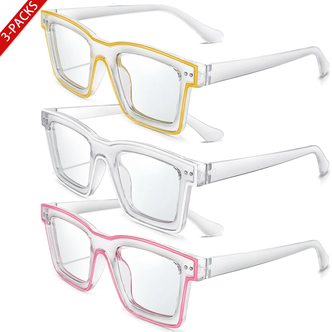 3 Pairs Fashion Casual Sunglasses For Women Large Transparent Shades Eyewear Daily Outfit shopping Selfie Hiking Travel Beach