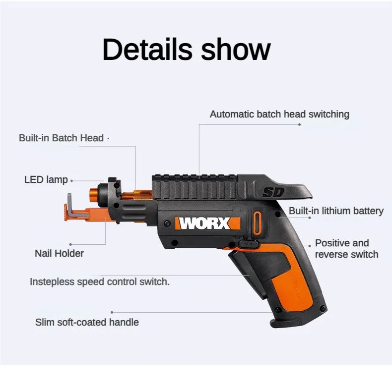 Worx WX255.4 4V Mini Electrical Screwdriver Set Smart Gun Style Cordless Electric Screw Driver USB Rechargeable Bit Drill Tool