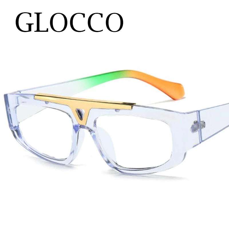 Brand Square Blue Light Blocking Men Reading Glasses Fashion Yellow Small Frame Double Bridge Hollowing Out Prescription Glasses