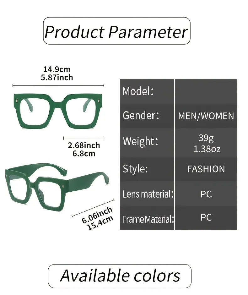 New style New style Vintage Glasses Square Full Rim Spectacles Unisex, Anti-Reflective Coating, Fashionable Transparent Lenses