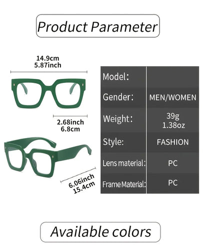 New style New style Vintage Glasses Square Full Rim Spectacles Unisex, Anti-Reflective Coating, Fashionable Transparent Lenses