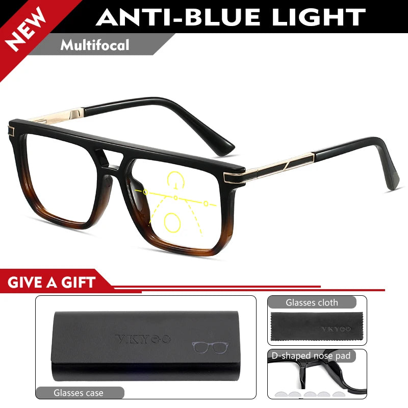 VICKI Mature Man's Double-barreled High-end TR Glasses - Customizable Prescription - Anti-blue Light Glasses Multifocal 84003