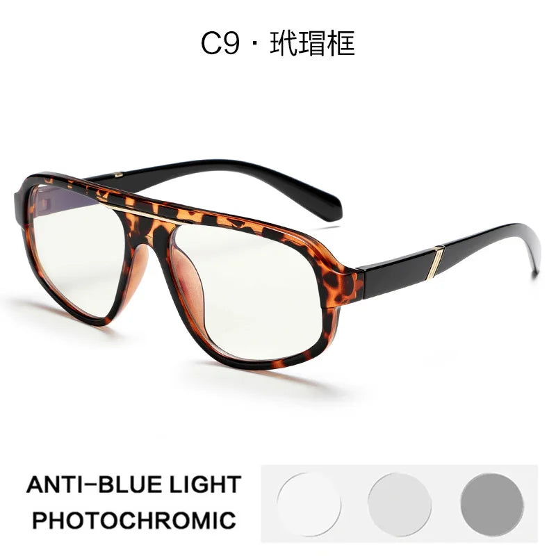 Classic Oversized Square Photochromic Anti Blue Light Reading Glasses Men Women Luxury Brand Computer Glasses Trendy TR90 Frames