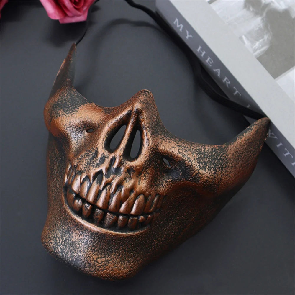 1pcs Skeleton Demon Mask Realistic Half Face Warrior Mask Halloween Cosplay Skull Costume Performance Props Accessories Tools