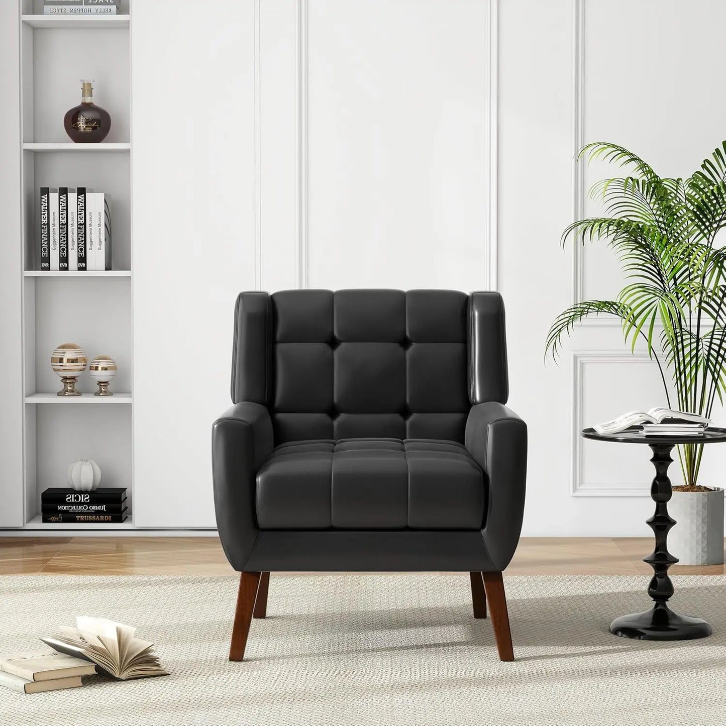 Faux Leather Accent Chair, Modern Upholstered Club Arm Chair for Living Room, Comfy Armchair Single Sofa Seat with, Customized