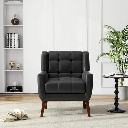 Faux Leather Accent Chair, Modern Upholstered Club Arm Chair for Living Room, Comfy Armchair Single Sofa Seat with, Customized