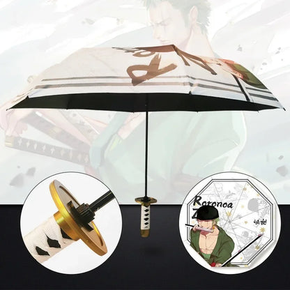 Demon Slayer Kokushibo Katana Umbrella 3-folding Kimetsu No Yaiba Tanjirou Anime Sword Umbrella Portable Windproof Rain Gear