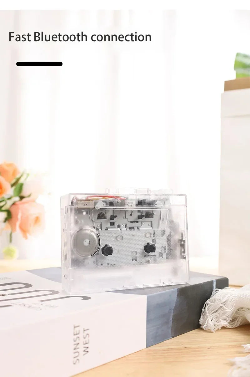 Transparent Tape Player Retro Stereo Cassette Player Walkman Nostalgia Cassette Tape Music Audio Auto Reverse With Bluetooth FM
