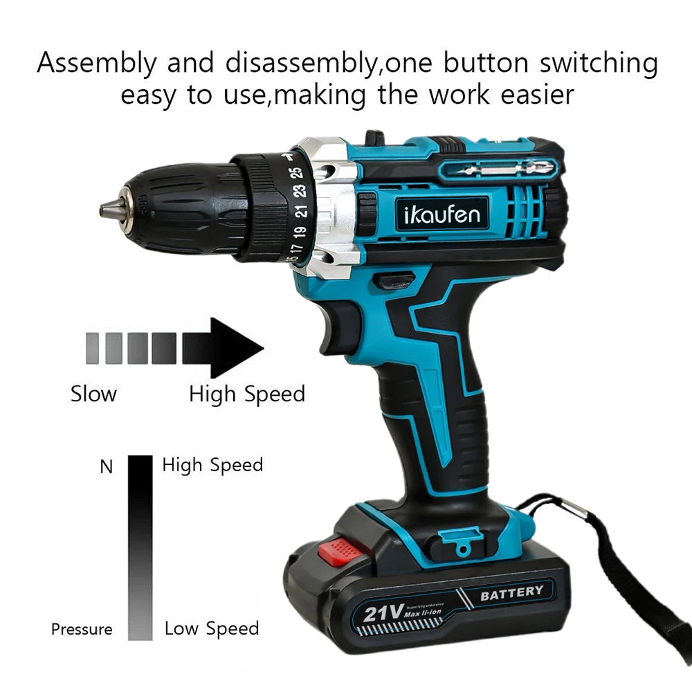 Multifunctional 21V rechargeable impact drill lithium battery cross-border flashlight gun drill electric screwdriver electric dr