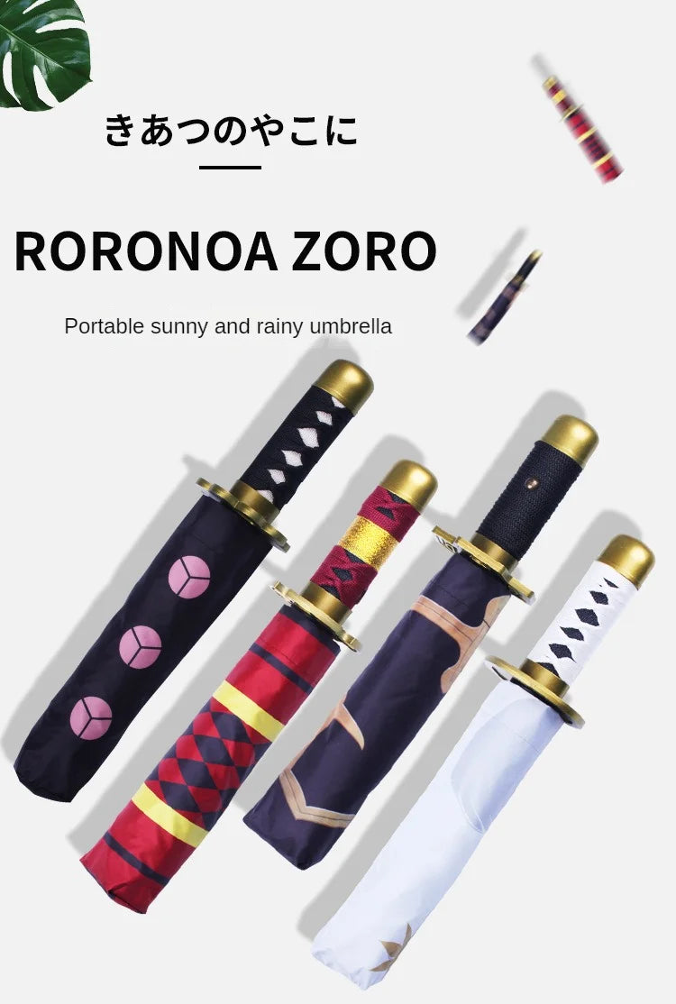Demon Slayer Kokushibo Katana Umbrella 3-folding Kimetsu No Yaiba Tanjirou Anime Sword Umbrella Portable Windproof Rain Gear