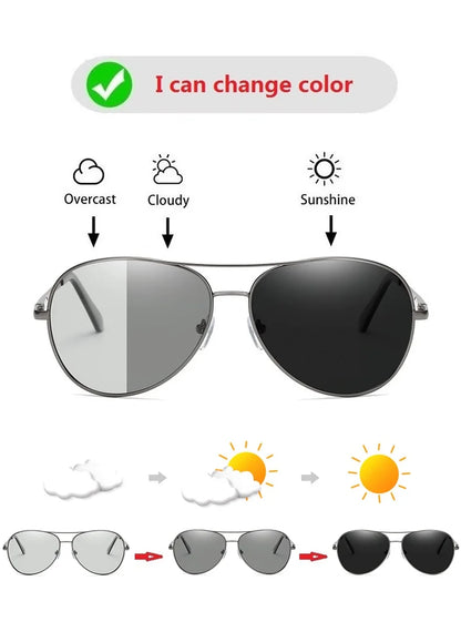 Luxury Photochromic Pilot Polarized Sunglasses Men Women Driving Chameleon Sun Glasses Change Color Day And Night Eyewear