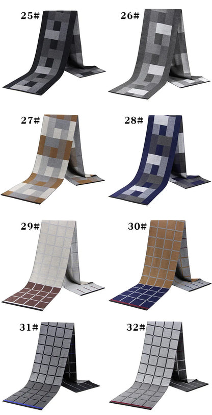 Classic Plaid Men Scarfs Winter Warm Cashmere Soft Scarf For Men Casual Business Neckerchief Black Gray Silk Scarves 30*180cm