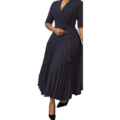 2025 Dashiki African Dresses for Women Autumn Elegant Half Sleeve V-neck Polyester Pleat Dress Ankara Dresses African Clothes