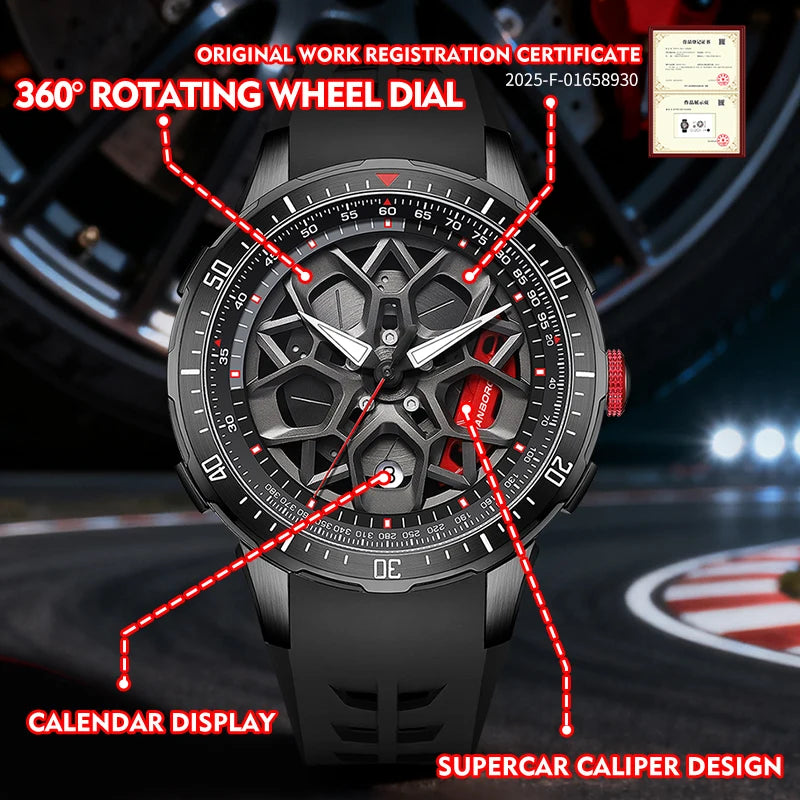 HANBORO supercar series men's fully automatic mechanical watch with wheels running and dial personalized watch