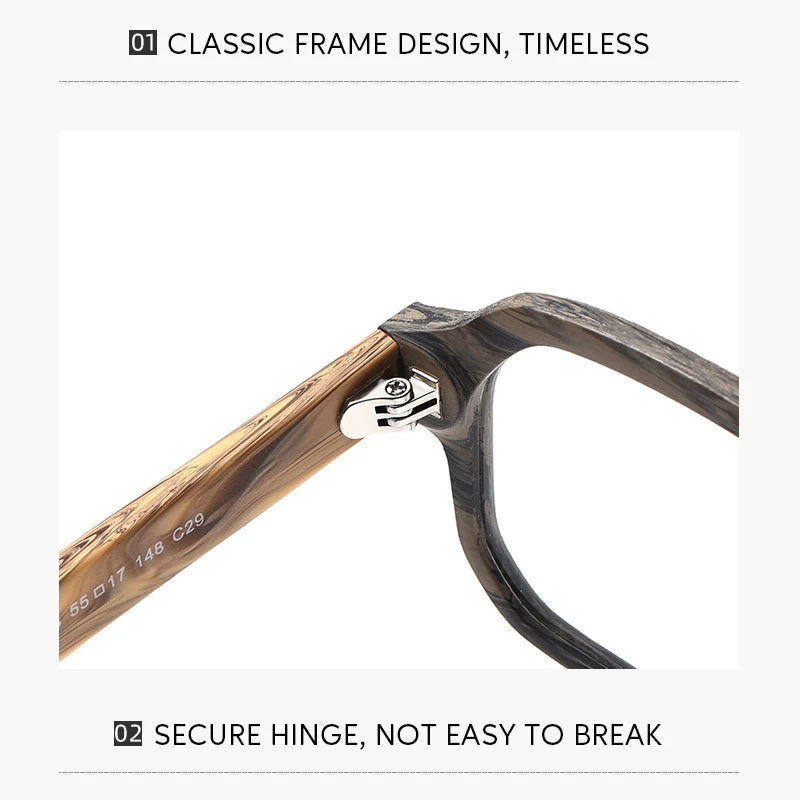 TAG Hezekiah Natural Wood Glasses Frame Men Oversized Wooden Myopia Prescription Optical Glasses Spectacle with Clear Lens 8188