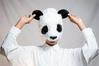 Halloween Cosplay Panda Mask Plush Animal Mask Half Face Role Play Prom Mask Men Women Rave Cosplay Costume Prop Masque