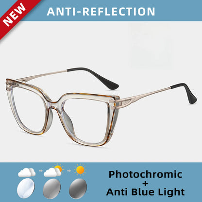 EYORA Currents Square Women Anti-Reflective Reading Glasses Anti Blue Light Myopia Eyewear Photochromic Prescription Eyewear