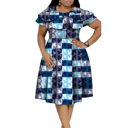 New Bazin Riche African Ruffles Collar Dresses for Women Dashiki Print Pearls Dresses Vestidos Women African Clothing WY4401