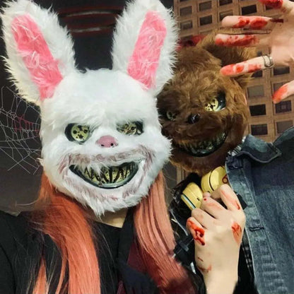 Halloween Horror Bloody Head Cover Mask Rabbit Bear Cosplay Mask Carnival Costume Headgear Props Handmade Party Decoration