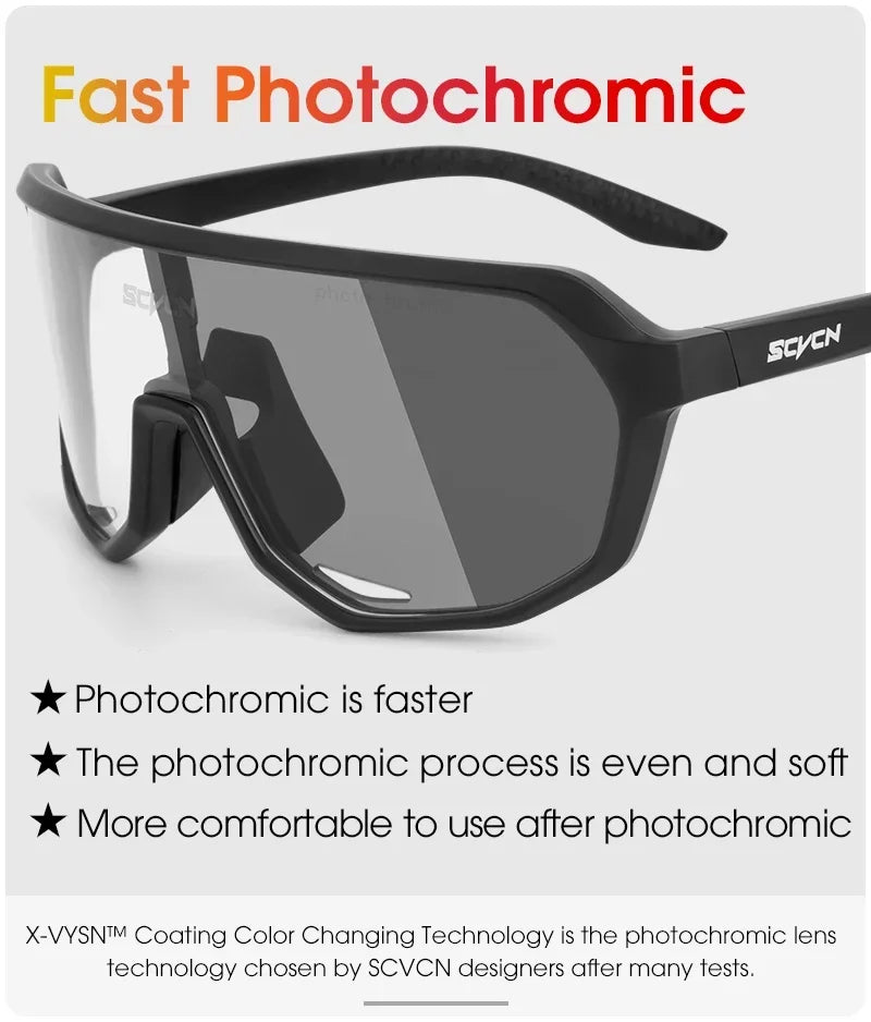 SCVCN Photochromic Sports Sunglasses Cycling Glasses UV400 Women Driving for Men Mountain MTB Bike Bicycle Goggles