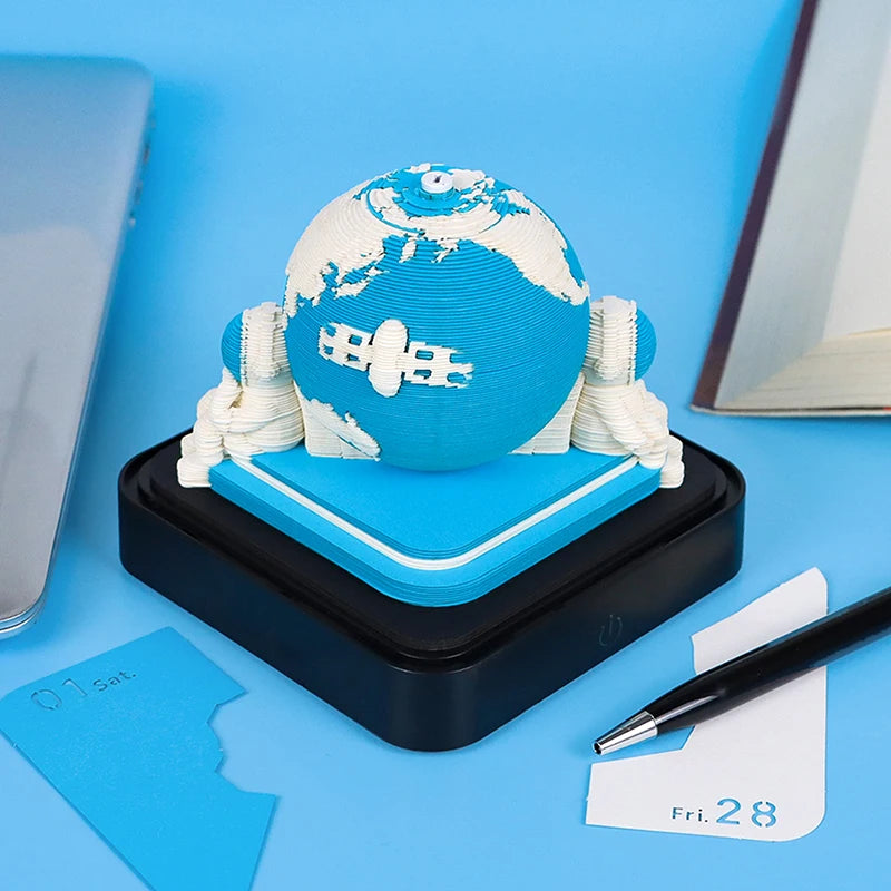 Time Piece Calendar 2026 Desk Calendar With LED Light 3D Tear-away Calendar Paper Carving Art Memo Pad Notepad Gift Christmas
