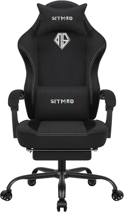 Gaming Chair, Video Game Chairs for Adults with Footrest High Back Headrest Lumbar Support Fabric Office Computer Desk Chair