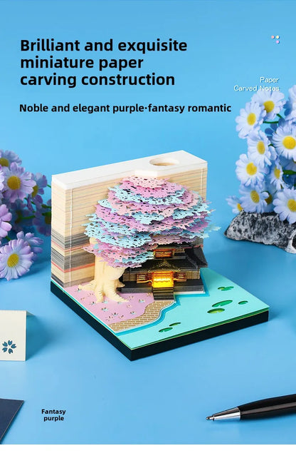 3D Treehouse Calendar Art Paper Sculpture Memo Pad Desktop Crafts Souvenirs Paper Carvings Sticky Notes Gifts Office Ornament