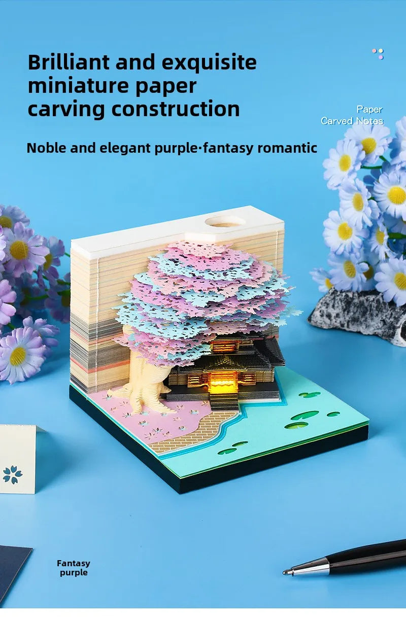 Treehouse 3D Desktop Calendar Sticky Notes Creative Crafts Souvenirs Paper Carvings Memo Pad New Year Gifts Office Ornament