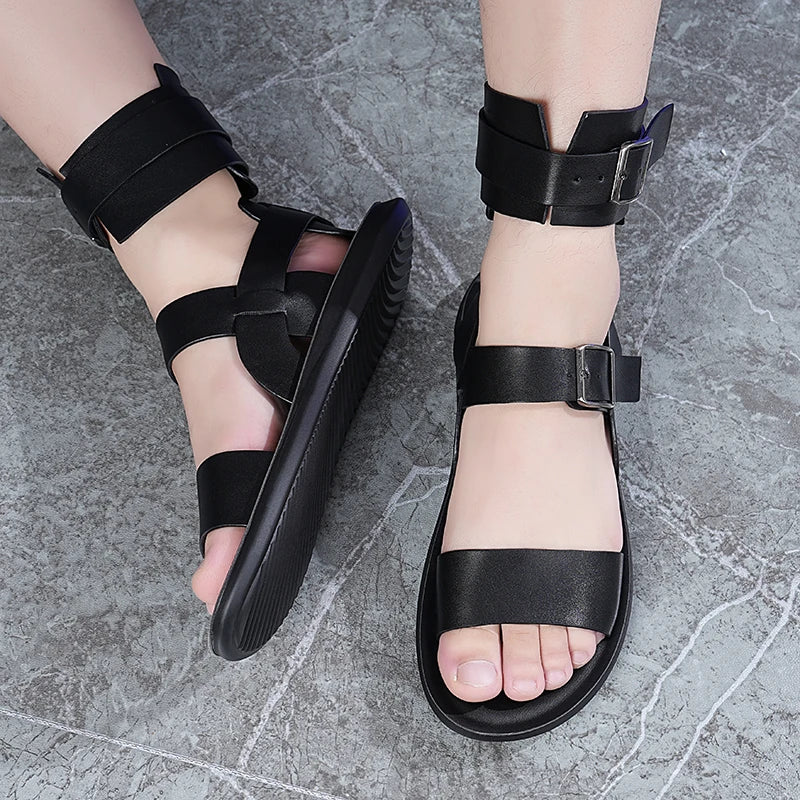 Men's Summer Roman Sandals Outdoor Wear-Resistant Anti-Slip Fashionable British Style Beach Shoes-2530
