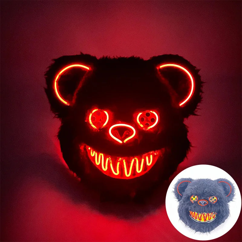 Halloween Light Up Horror Mask Glowing Bloody Bear Killer Mask Flashing Neon Scary Bear Mask for cosplay mask purim props