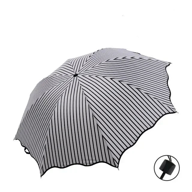 New Wave Edge Umbrella for Girls UV Protection Black Coating Hibiscus Flower Princess Fashion