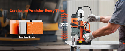 SucceBuy 11PCs Magnetic Drill Motor 1.6 in 1450W Boring Diameter 850RPM Speed 2810 lbf Portable Electric Mag Drill Press
