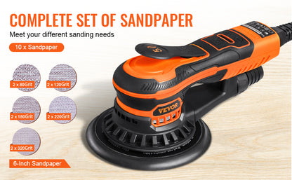 SucceBuy Random Orbital Sander 350W Brushless 10000 PRM 6 Variable Speed Electric Orbital Sander for Woodworking Detail Sanding